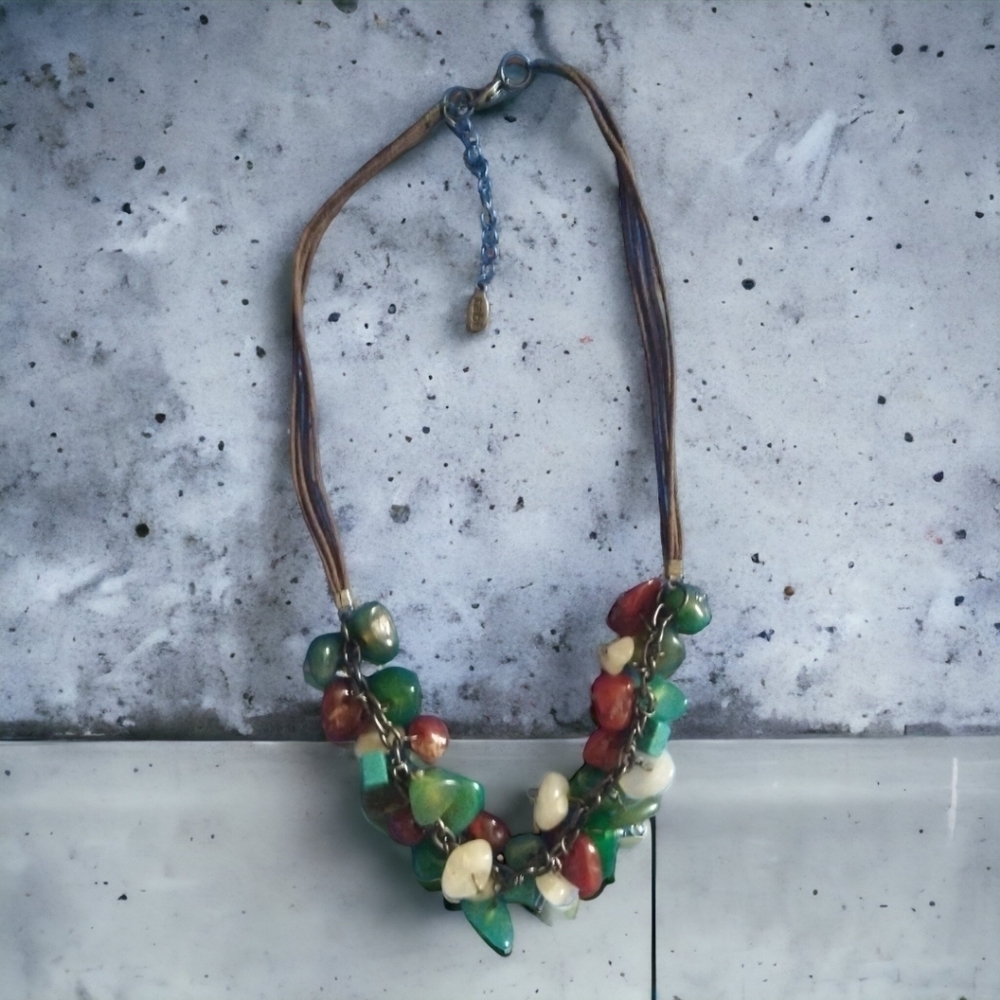 Natural Gemstone cluster Necklace by TABI International NWOT in velour sac